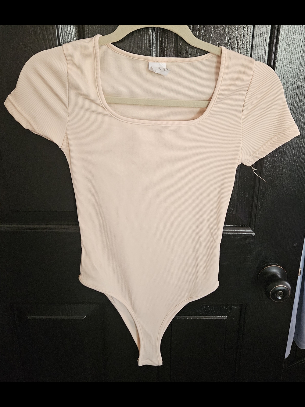 Brand New Never Worn Ribbed Scoop Neck Short Sleeve Bodysuit - Pale Pink